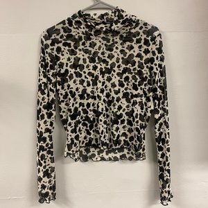 Altar’d State Cow Print Long Sleeve Mesh Cowl Neck